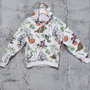 Vintage 90's Space Jam White Hoodie Graphic Print Size Medium Movie Looney Tunes